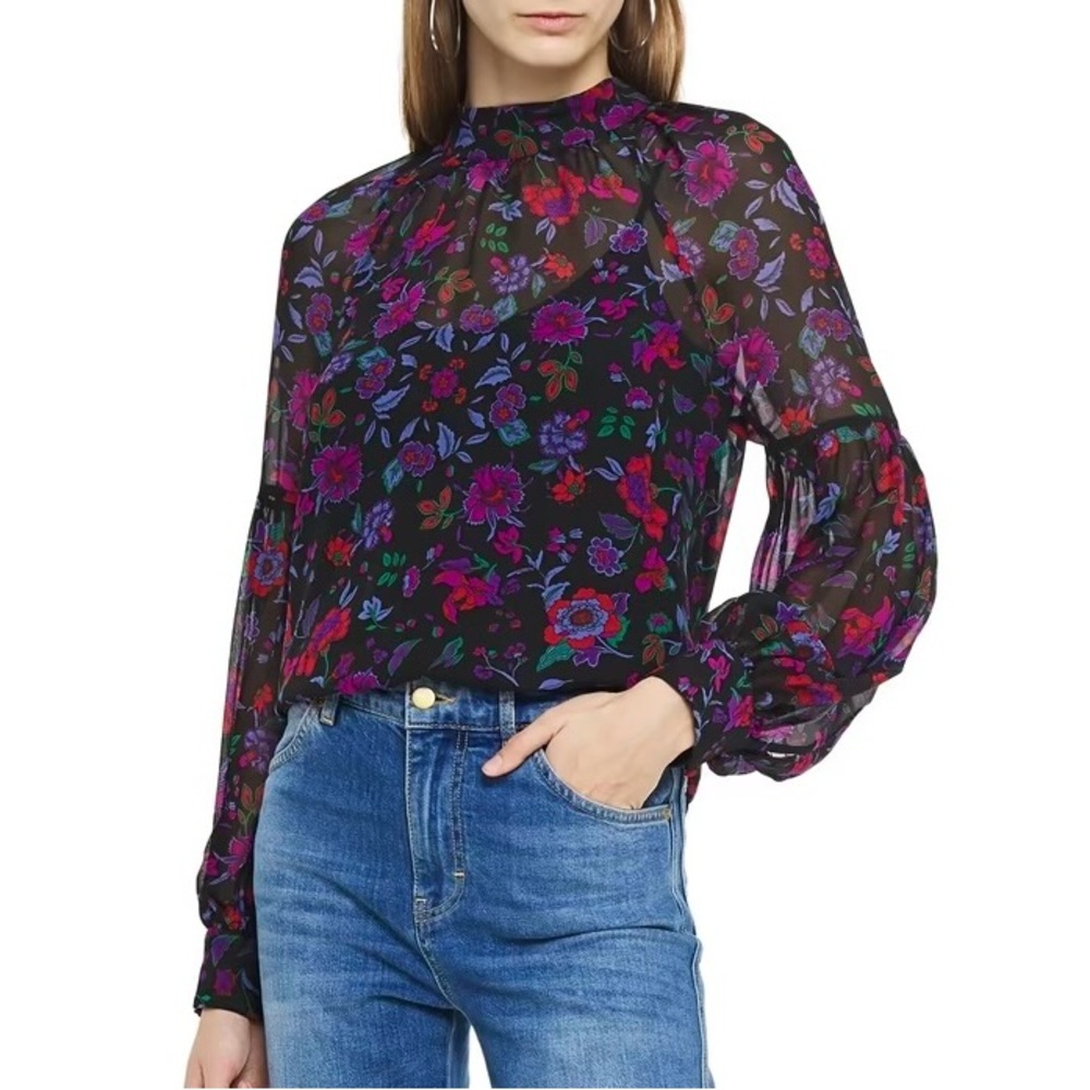 VERONICA BEARD Cicely Silk Floral Print Blouse Mock Neck Chiffon Victorian Top